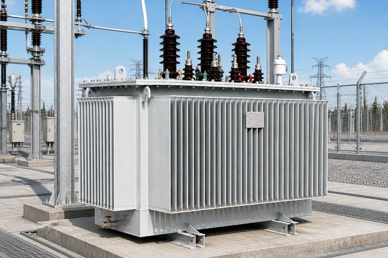 Outdoor oil immersed transformer with radiator cooling surfaces